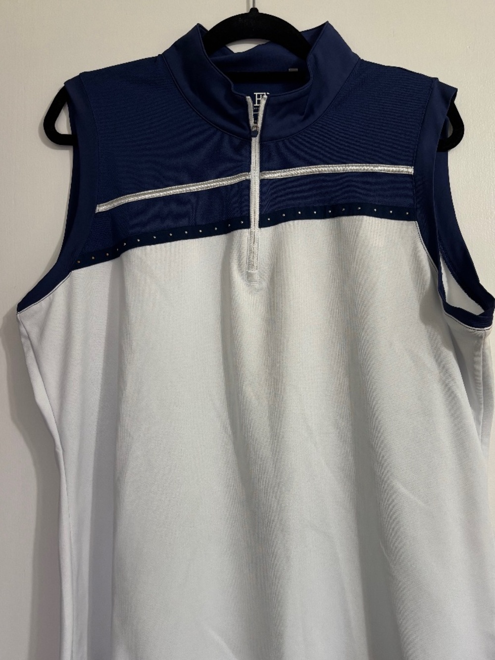 Women's EP NY PLUS SIZE Zip Mock Polo Golf Shirt with silver trim White/Navy 1X